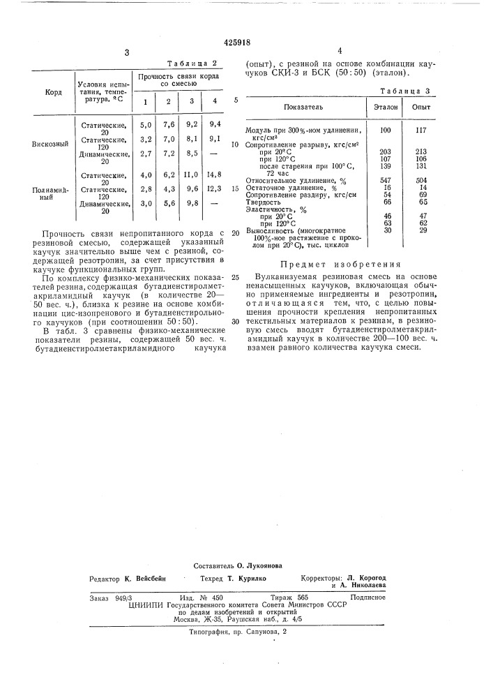 Вулканизуемая резиновая смесь на основе ненасыщенных каучуков (патент 425918)