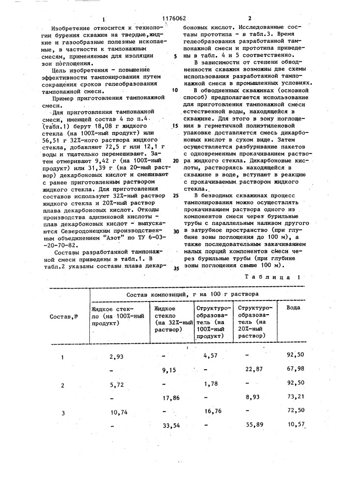 Тампонажная смесь (патент 1176062)