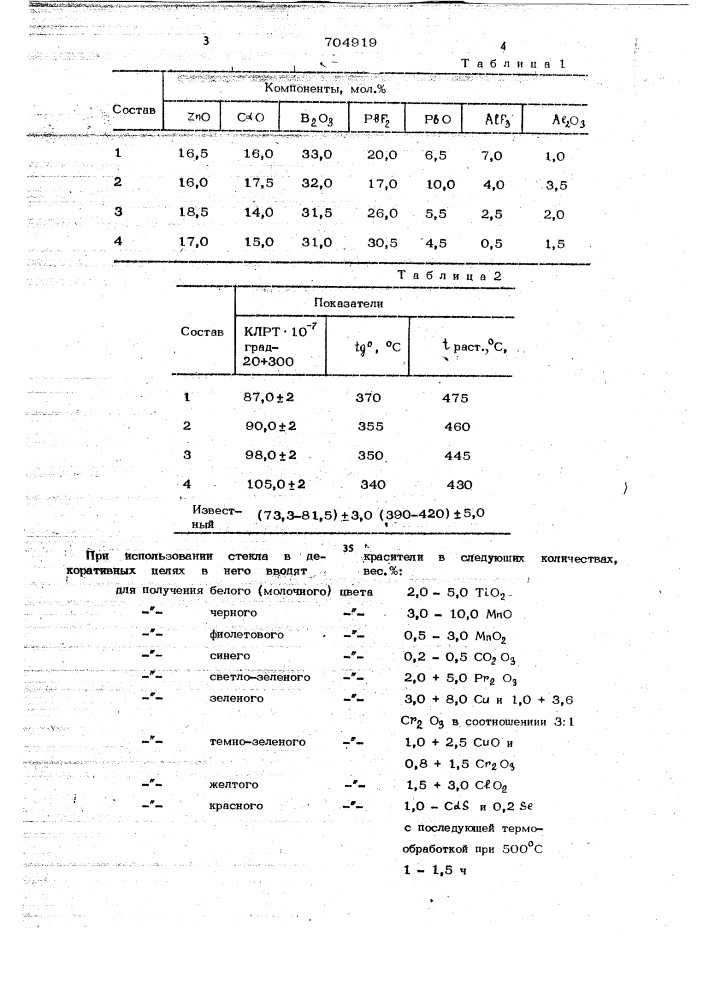 Легкоплавкое стекло (патент 704919)