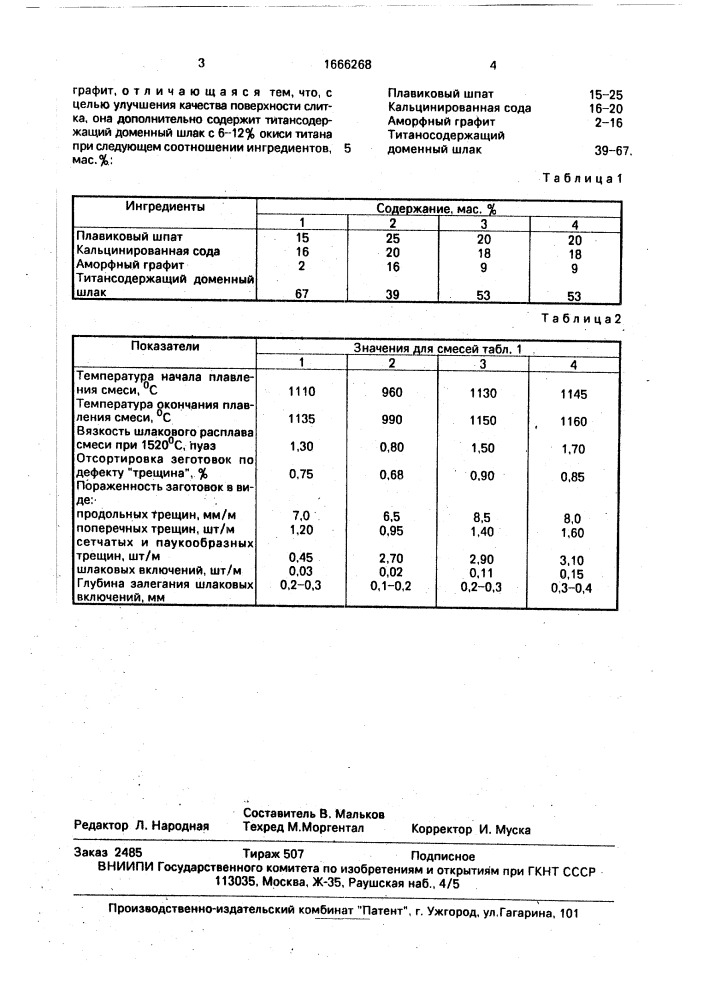 Шлакообразующая смесь (патент 1666268)