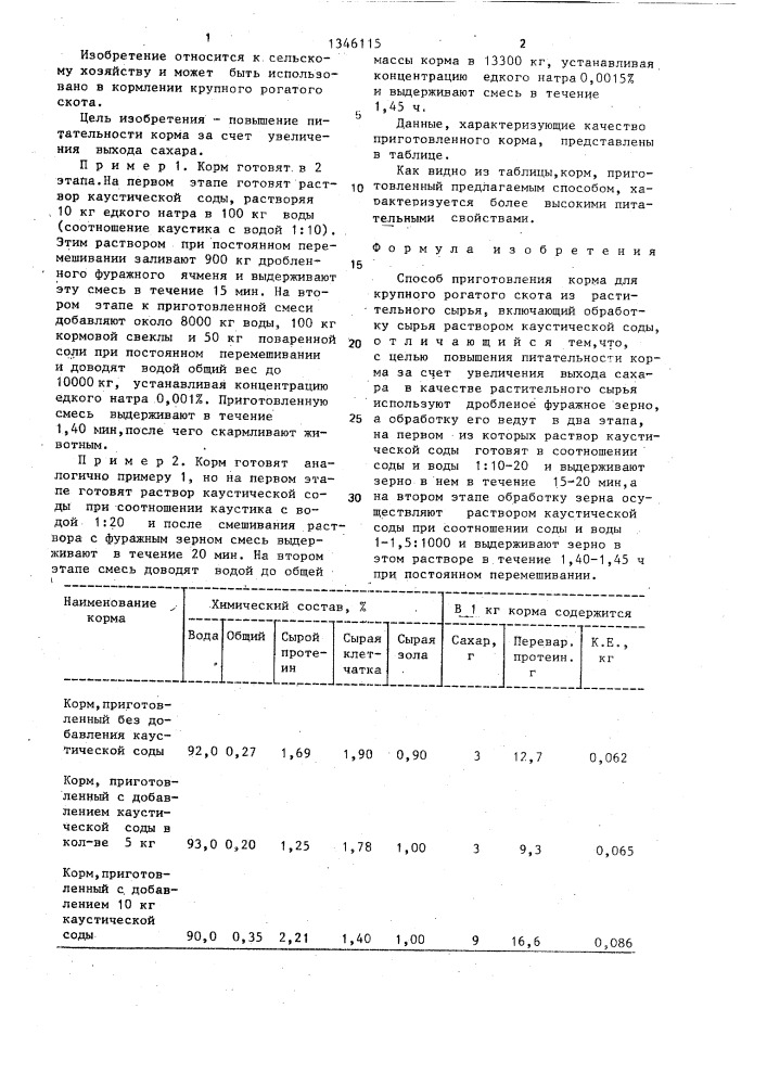 Способ приготовления корма для крупного рогатого скота (патент 1346115)