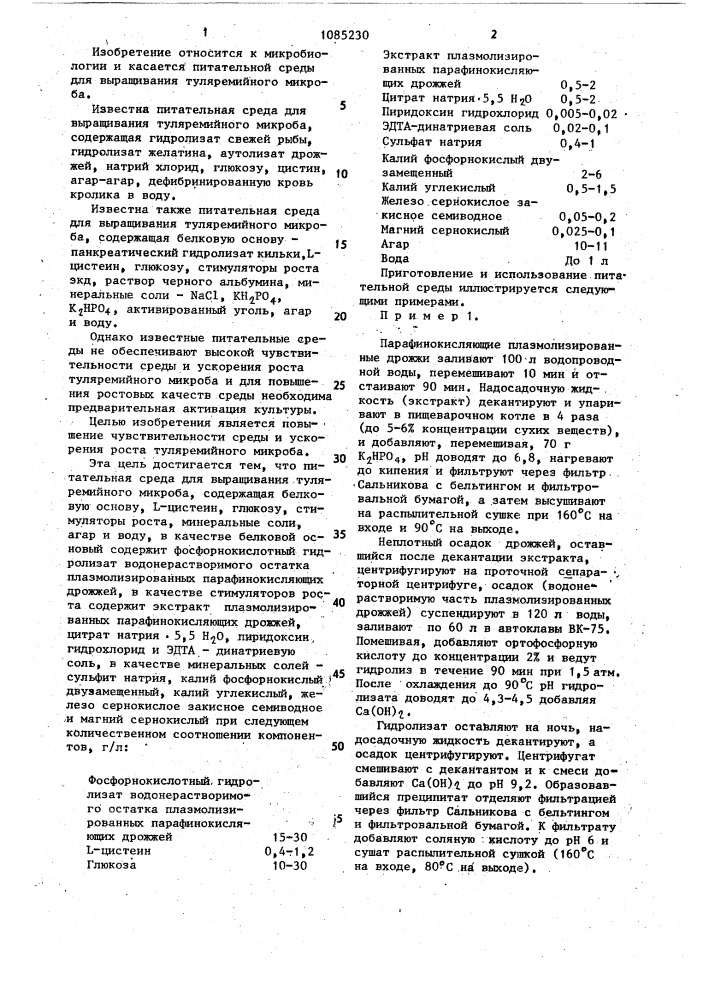 Питательная среда для выращивания туляремийного микроба (патент 1085230)