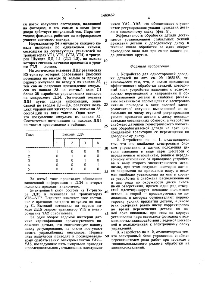 Устройство для односторонней доводки деталей (патент 1463452)