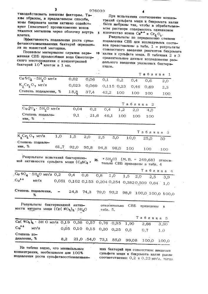 Способ подавления роста сульфатвосстанавливающих бактерий (патент 976039)