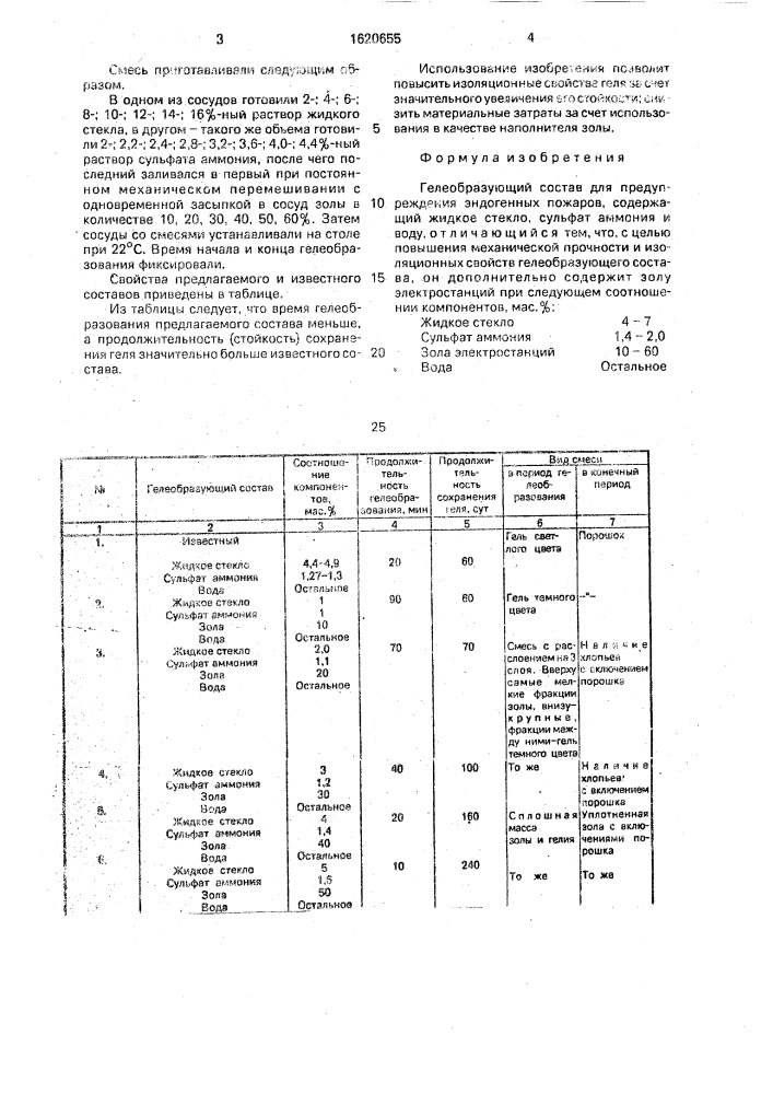 Гелеобразующий состав для предупреждения эндогенных пожаров (патент 1620655)