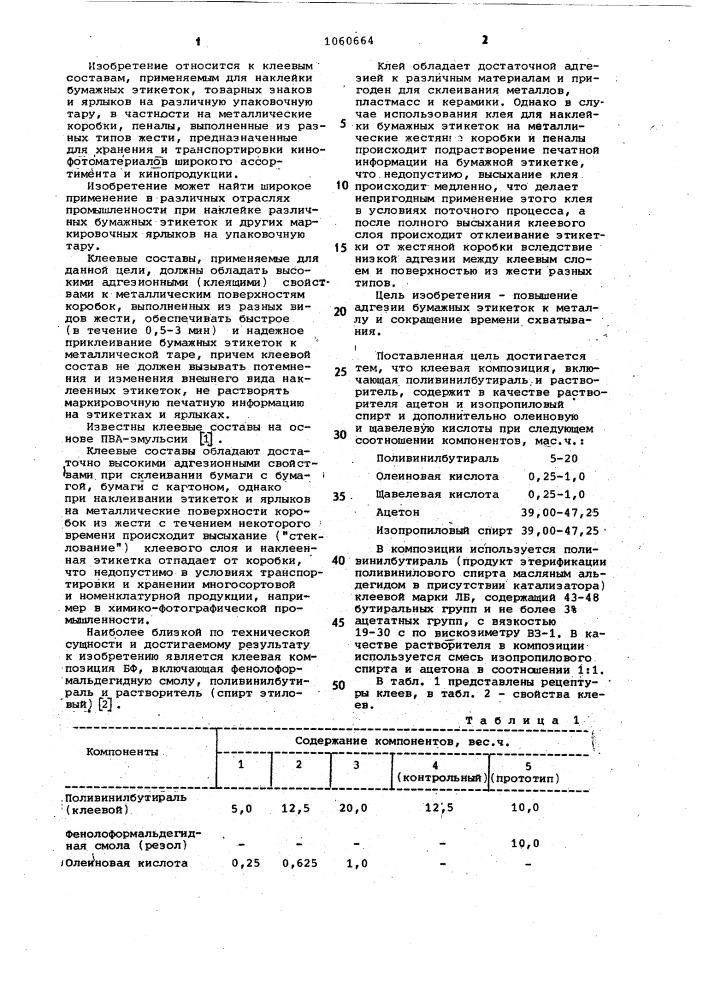 Клеевая композиция (патент 1060664)