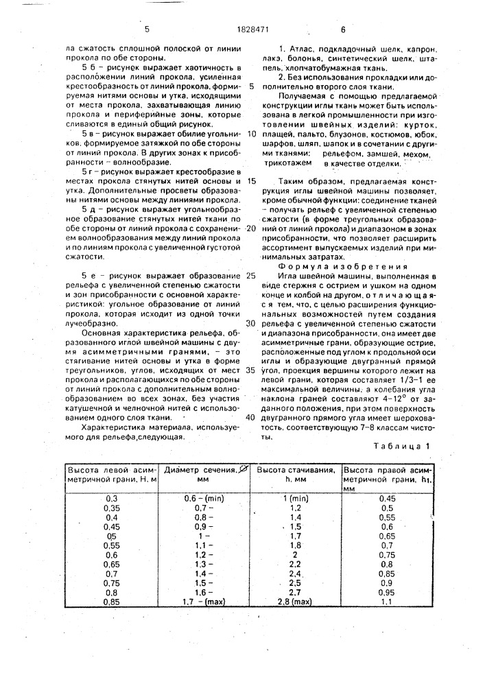 Игла швейной машины (патент 1828471)