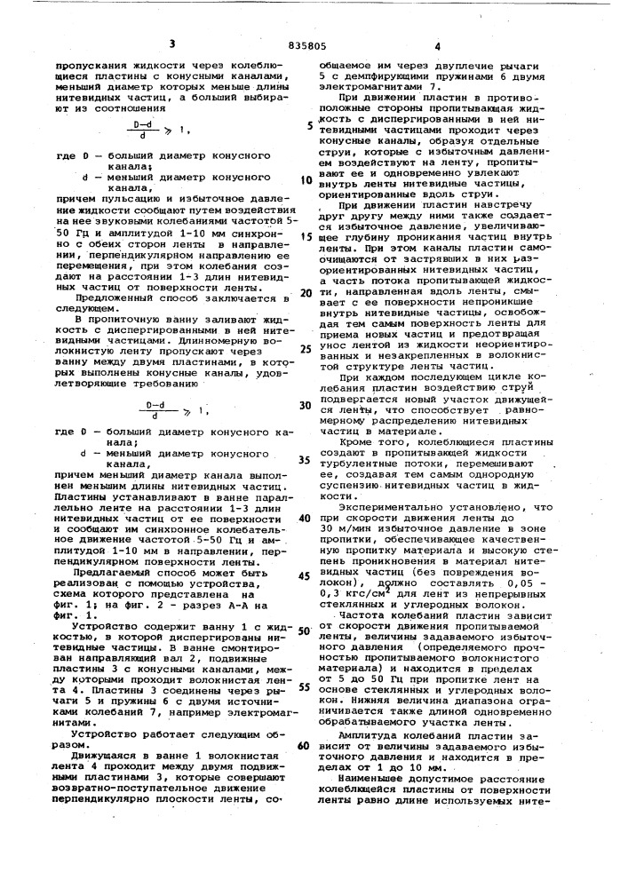 Способ пропитки длинномерной волок-нистой ленты жидкостью c диспергиро-ванными b ней нитевидными частицами (патент 835805)