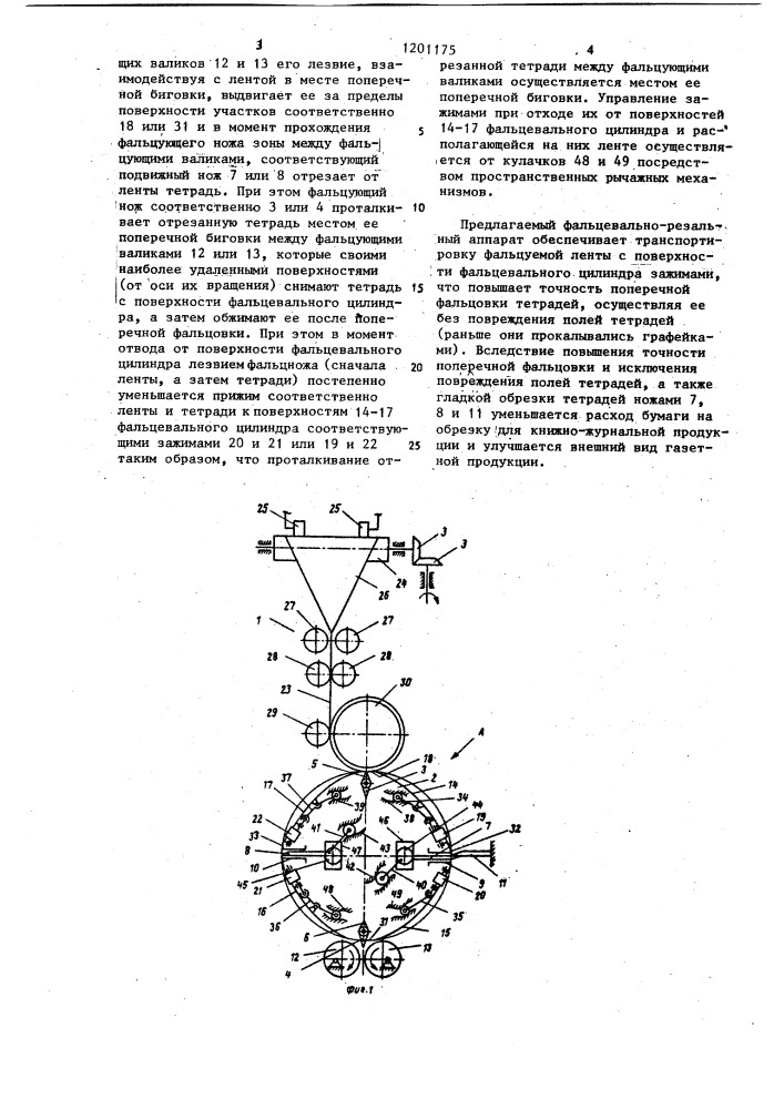 Фальцевально-резальный аппарат рулонных ротационных печатных машин (патент 1201175)
