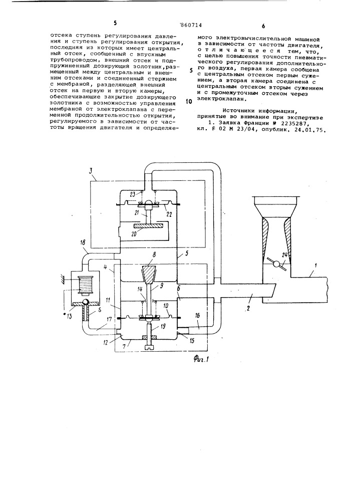 Электропневматическое устройство для регулирования ввода дополнительного воздуха (патент 860714)