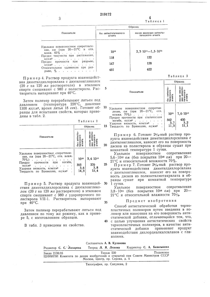 Способ антистатической обработки термопластичных полимеров (патент 219172)