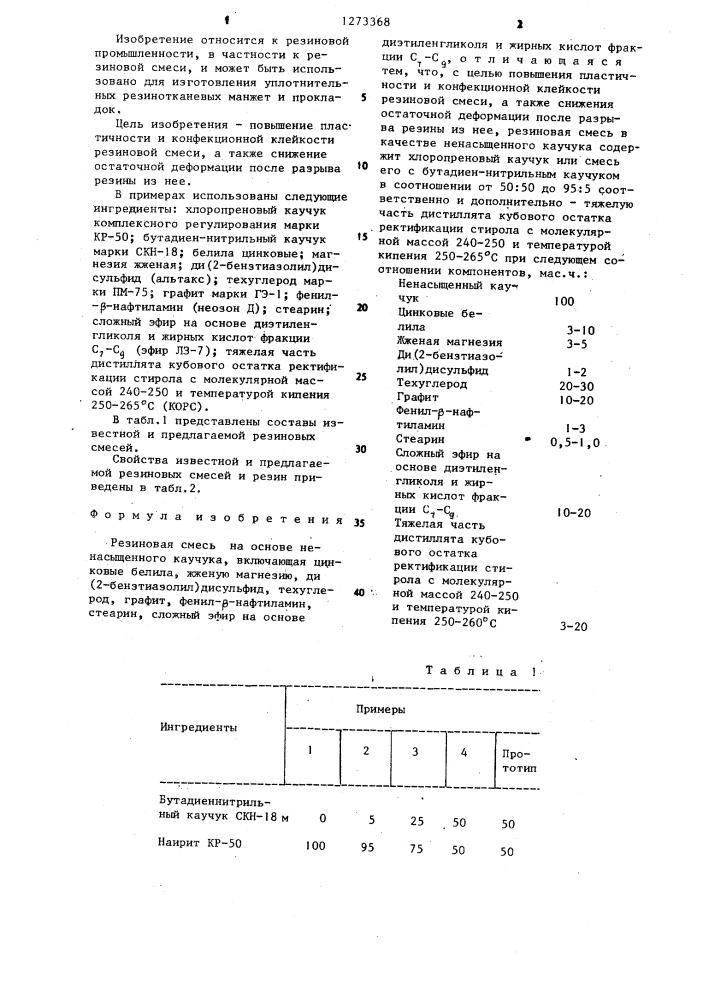 Резиновая смесь (патент 1273368)