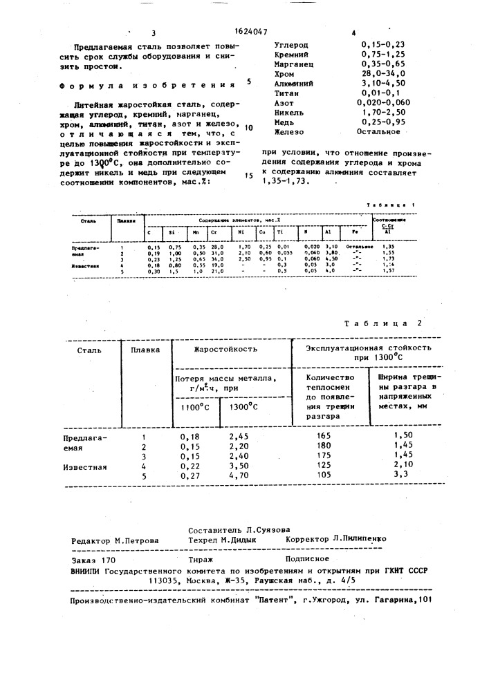 Литейная жаростойкая сталь (патент 1624047)