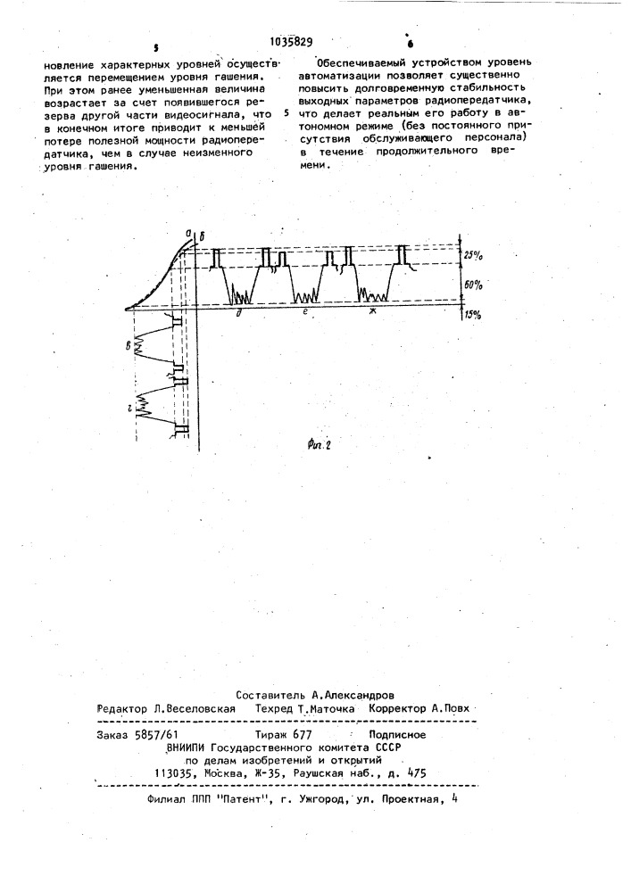 Устройство регулировки параметров телевизионного сигнала в тракте изображения радиопередатчика (патент 1035829)