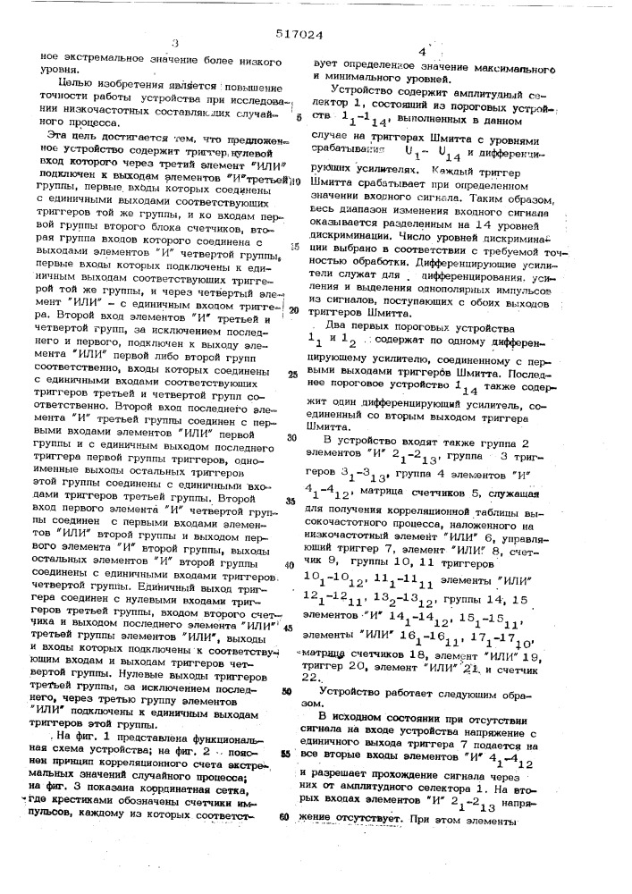 Устройство для корреляционного счета экстремальных значений случай ного процесса (патент 517024)