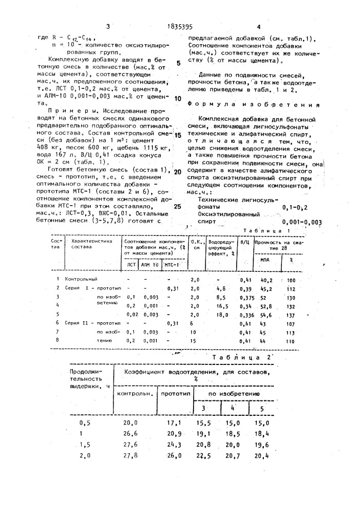 Комплексная добавка для бетонной смеси (патент 1835395)