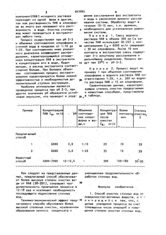 Способ очистки сточных вод от поверхностно активных веществ (патент 947065)