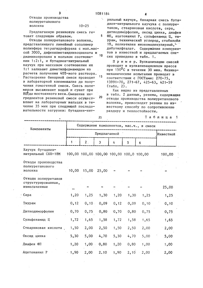 Резиновая смесь на основе бутадиен-нитрильного каучука (патент 1081184)