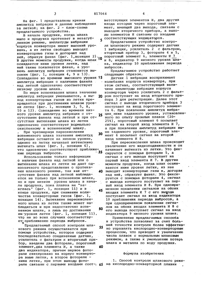 Способ контроля шлакового режимакислородно-конвертерной плавкии устройство для его осуществления (патент 817064)