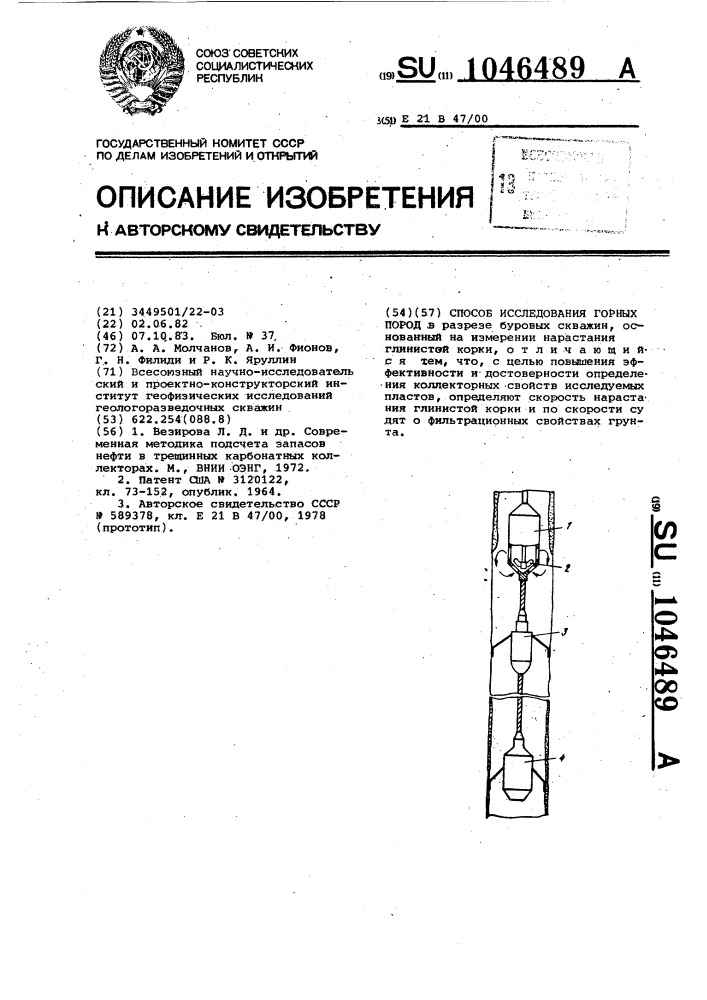 Способ исследования горных пород (патент 1046489)