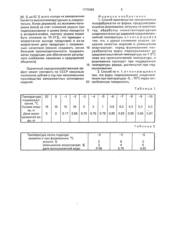 Способ производства замороженных полуфабрикатов из фарша (патент 1775089)