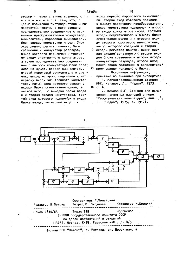 Устройство для измерения физических величин с цифровой регистрацией (патент 924641)