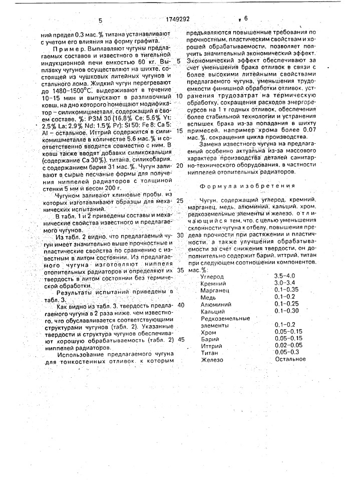 Чугун (патент 1749292)