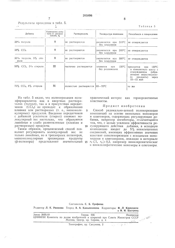 Способ радикально-цепной полимеризациикомпозиций (патент 203896)