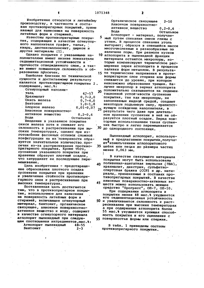 Противопригарное покрытие (патент 1071348)