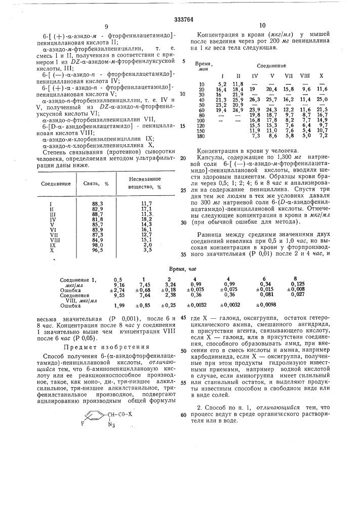 Способ получения б-(а-азидофторфениллцетамидо)- - пенициллановой кислоты (патент 333764)