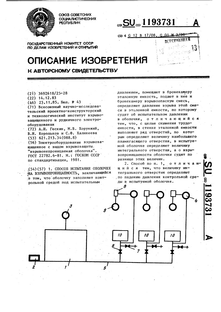 Способ испытания оболочек на взрывопроницаемость (патент 1193731)