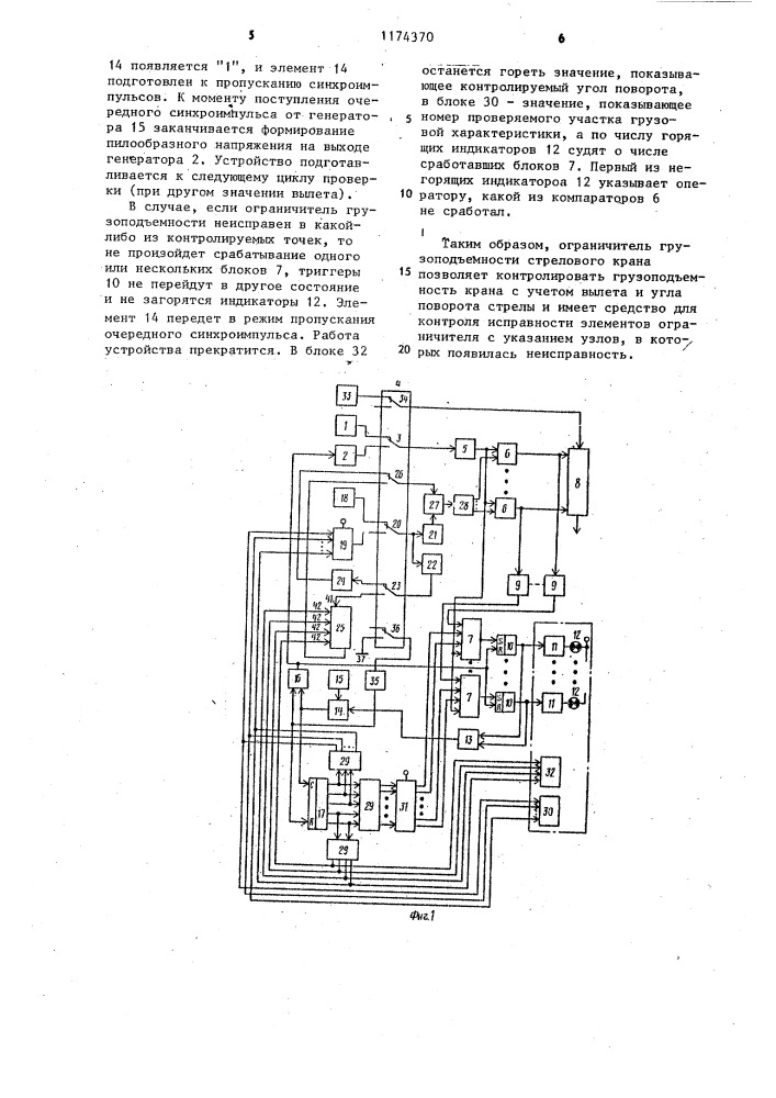 Ограничитель грузоподъемности стрелового крана (патент 1174370)