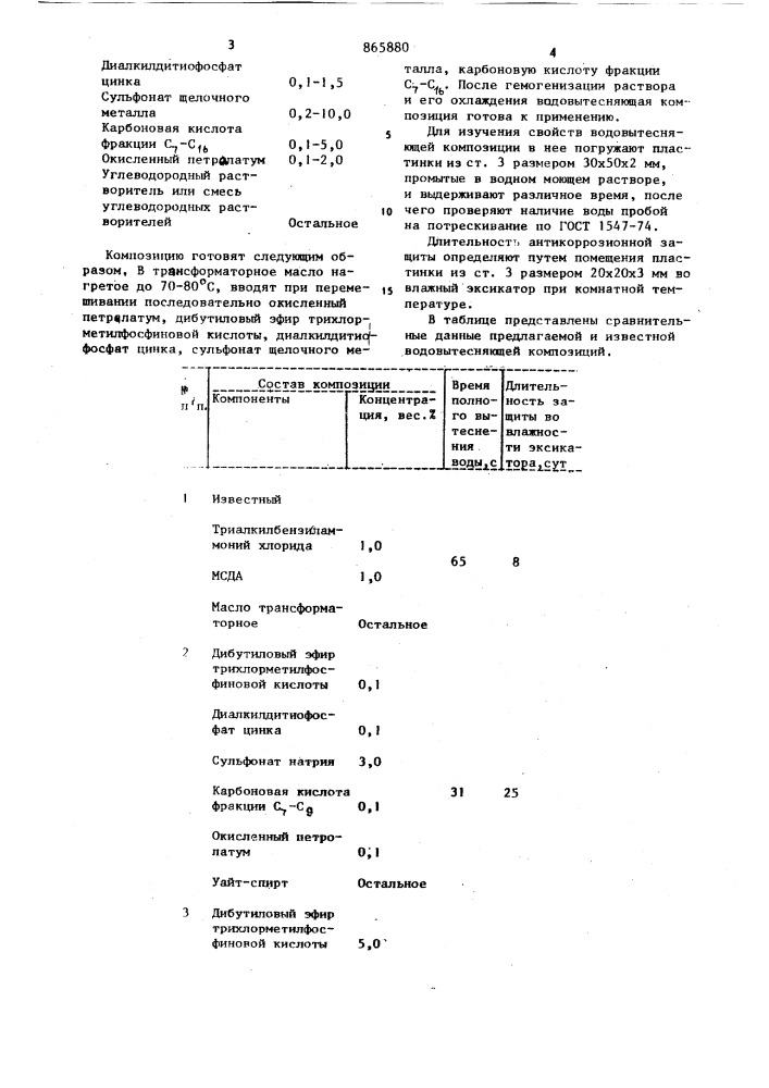 Водовытесняющая композиция (патент 865880)