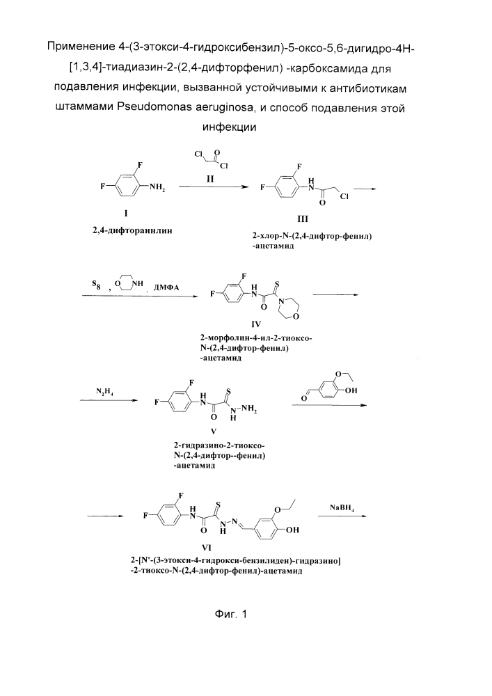 Применение 4-(3-этокси-4-гидроксибензил)-5-оксо-5,6-дигидро-4н-[1,3,4]-тиадиазин-2-(2,4-дифторфенил)-карбоксамида для подавления инфекции, вызванной устойчивыми к антибиотикам штаммами pseudomonas aeruginosa, и способ подавления этой инфекции (патент 2624846)