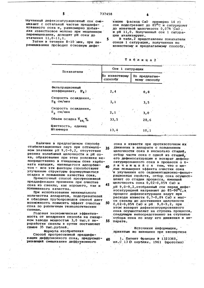 Способ прогрессивной преддефекации диффузионного сока (патент 737458)