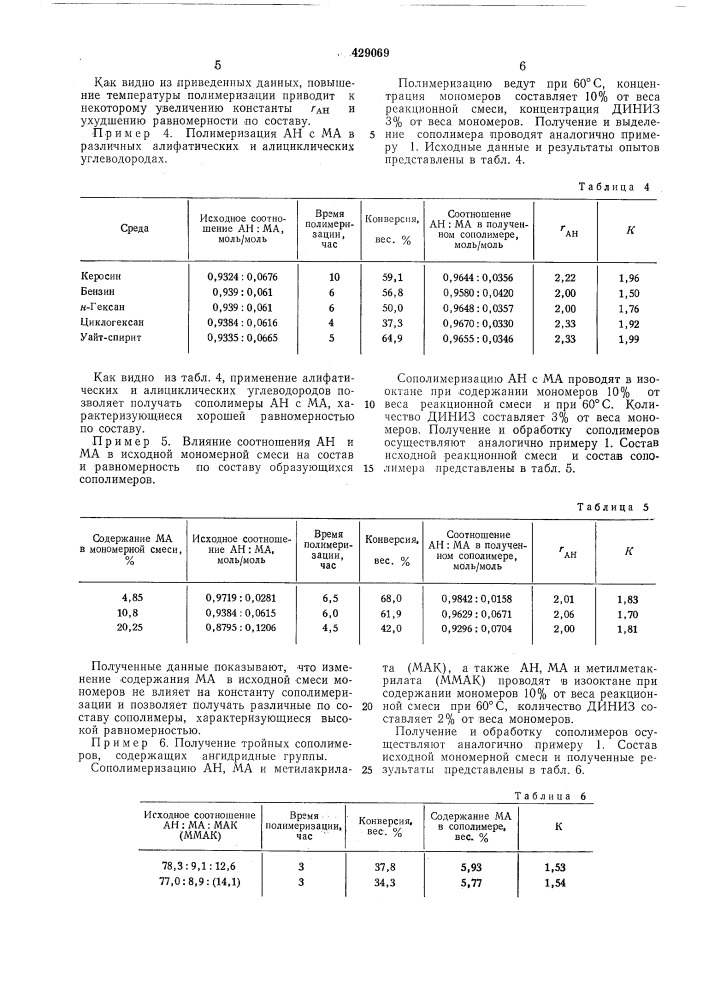 Способ получения сополимеров акрилонитрила (патент 429069)