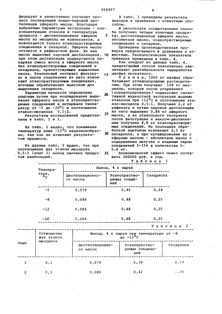Способ переработки шалфея мускатного (патент 998497)