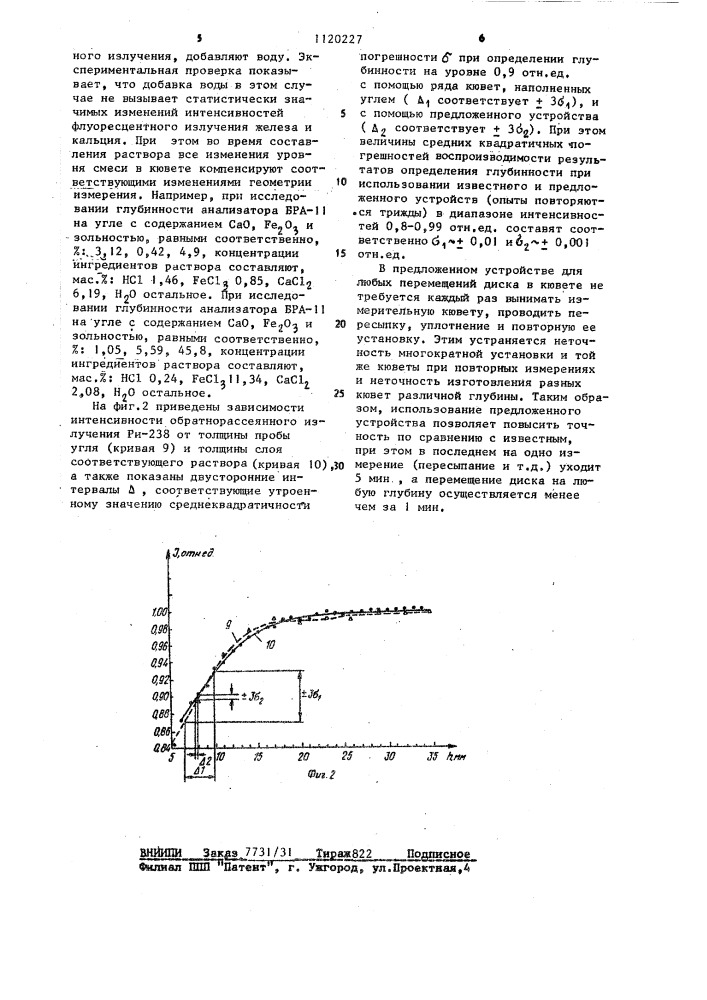 Устройство для исследования глубинности рентгенофлуоресцентного анализатора зольности угля (патент 1120227)