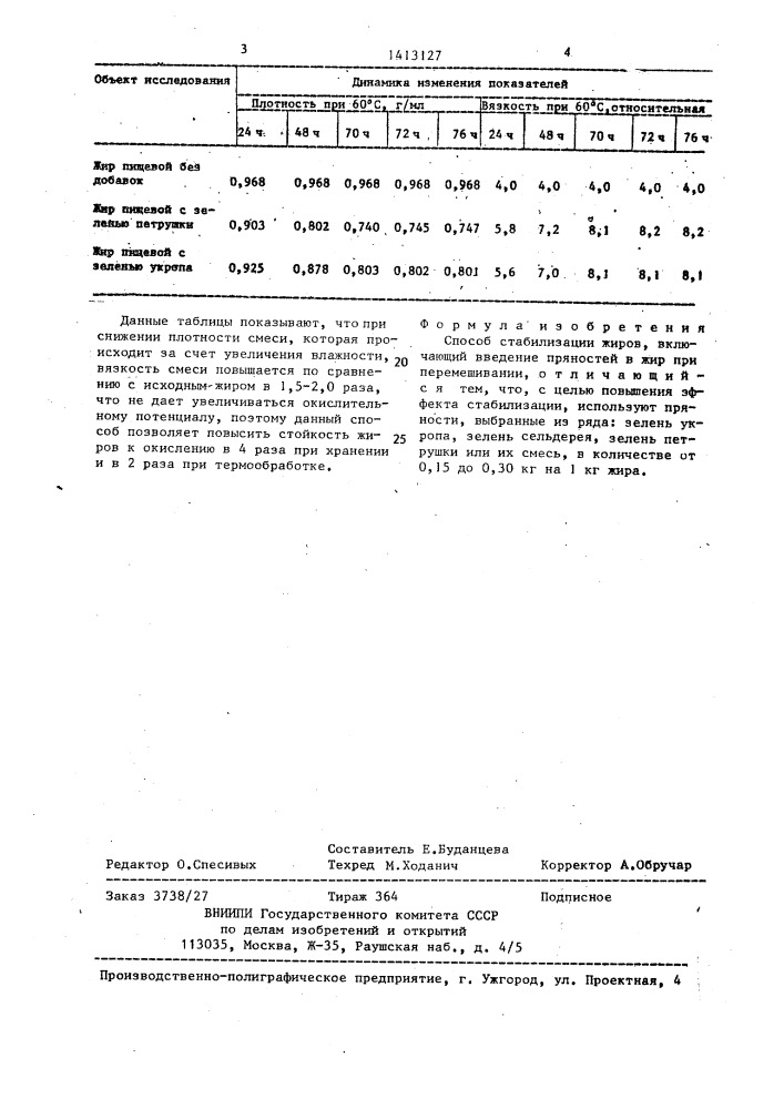 Способ стабилизации жиров (патент 1413127)