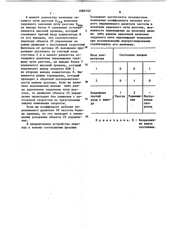 Устройство для цифрового позиционного управления (патент 1084740)