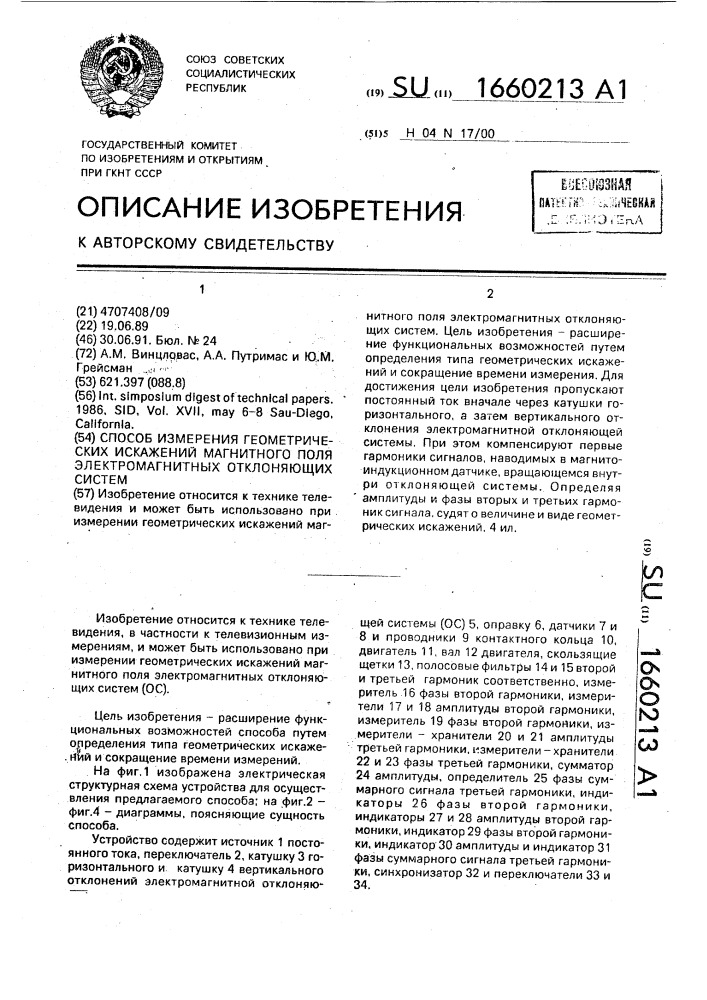 Способ измерения геометрических искажений магнитного поля электромагнитных отклоняющих систем (патент 1660213)