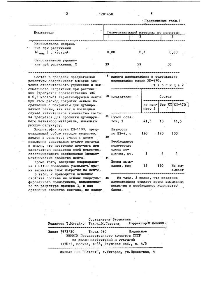 Состав для герметизации швов и стыковых соединений (патент 1201450)