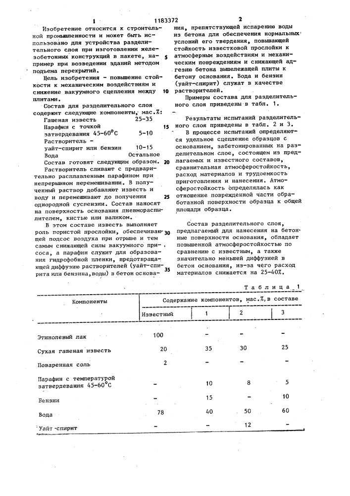 Состав для разделительного слоя (патент 1183372)