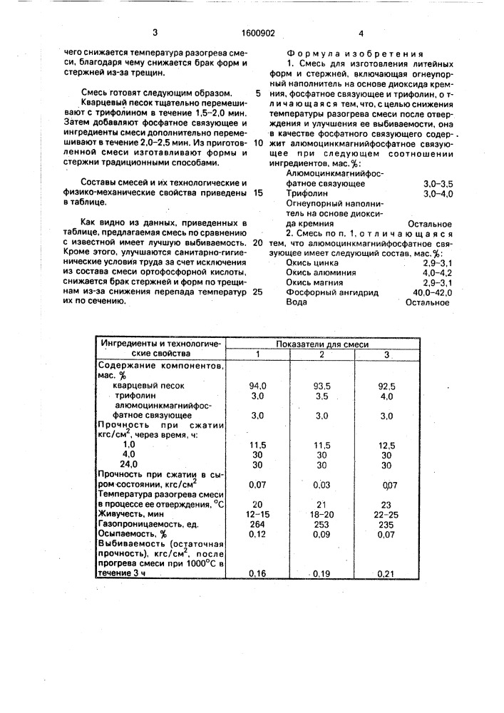 Смесь для изготовления литейных форм и стержней (патент 1600902)