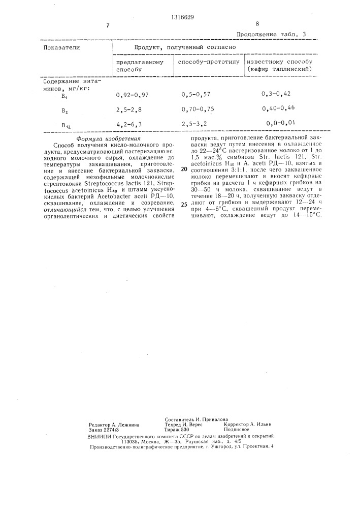 Способ получения кисло-молочного продукта (патент 1316629)