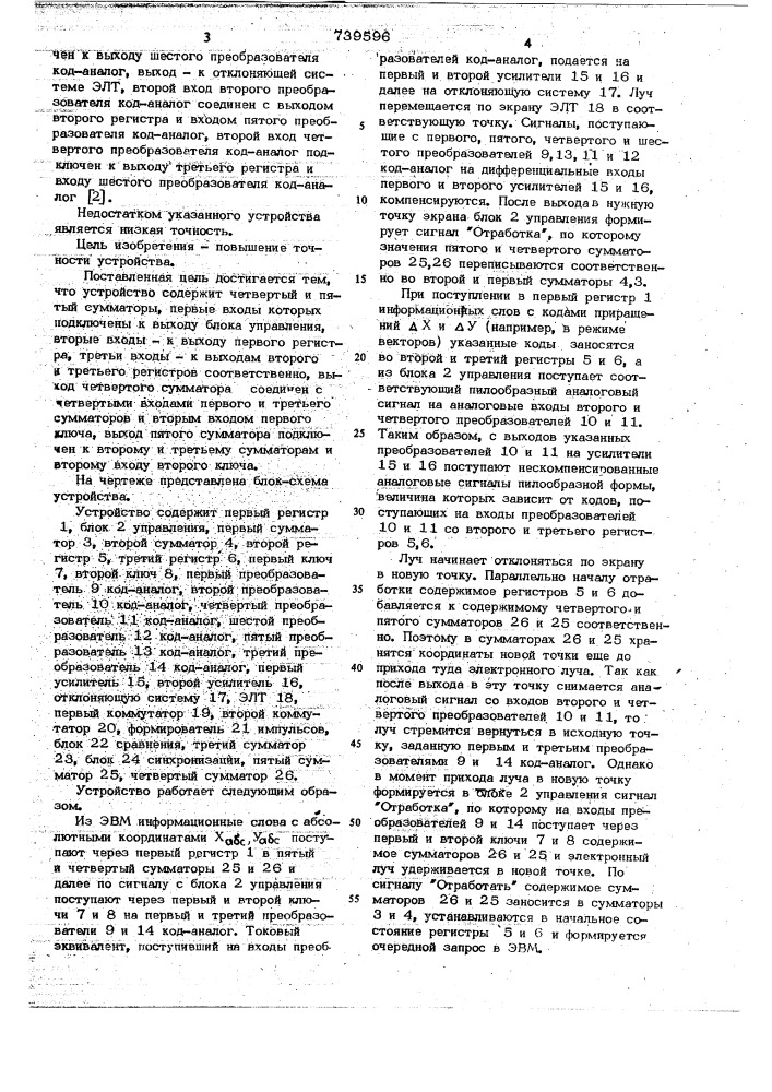 Устройство для отображения графической информации на экране электроннолучевой трубки (патент 739596)