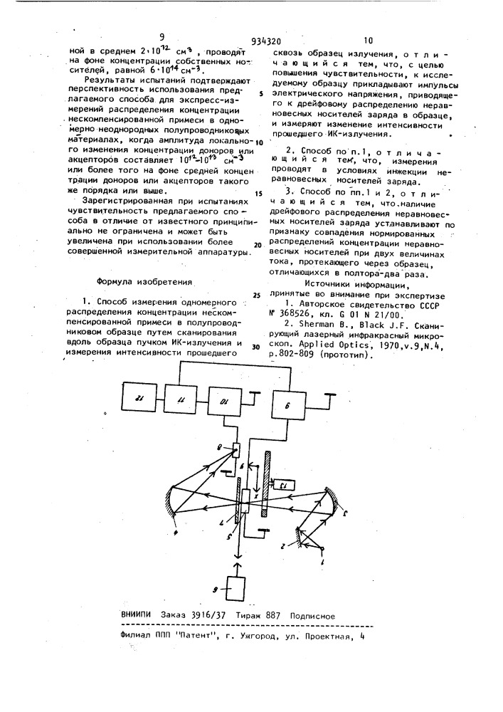 Способ измерения одномерного распределения концентрации нескомпенсированной примеси в полупроводниковом образце (патент 934320)