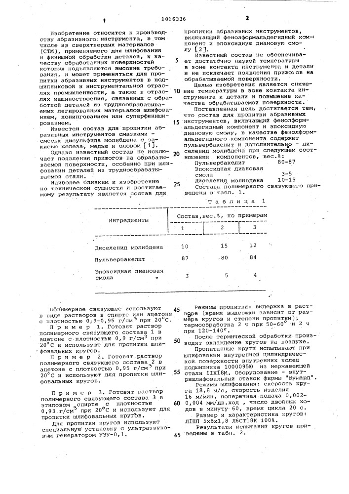 Состав для пропитки абразивных инструментов (патент 1016336)