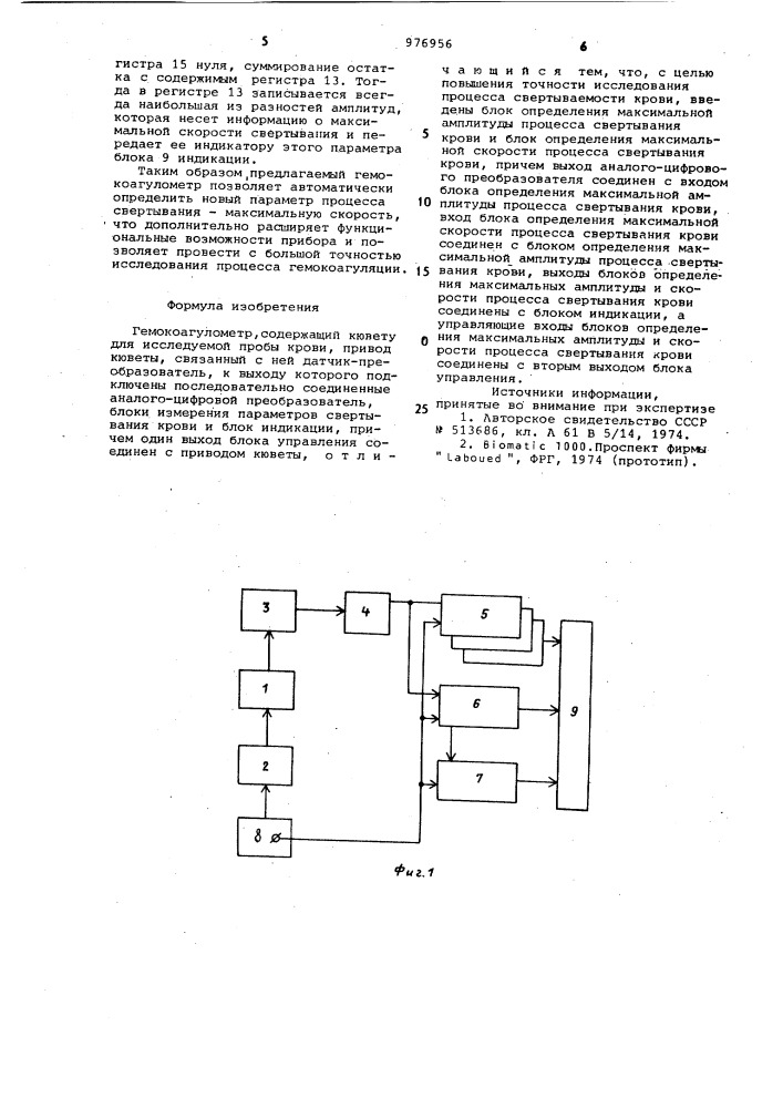 Гемокоагулометр (патент 976956)