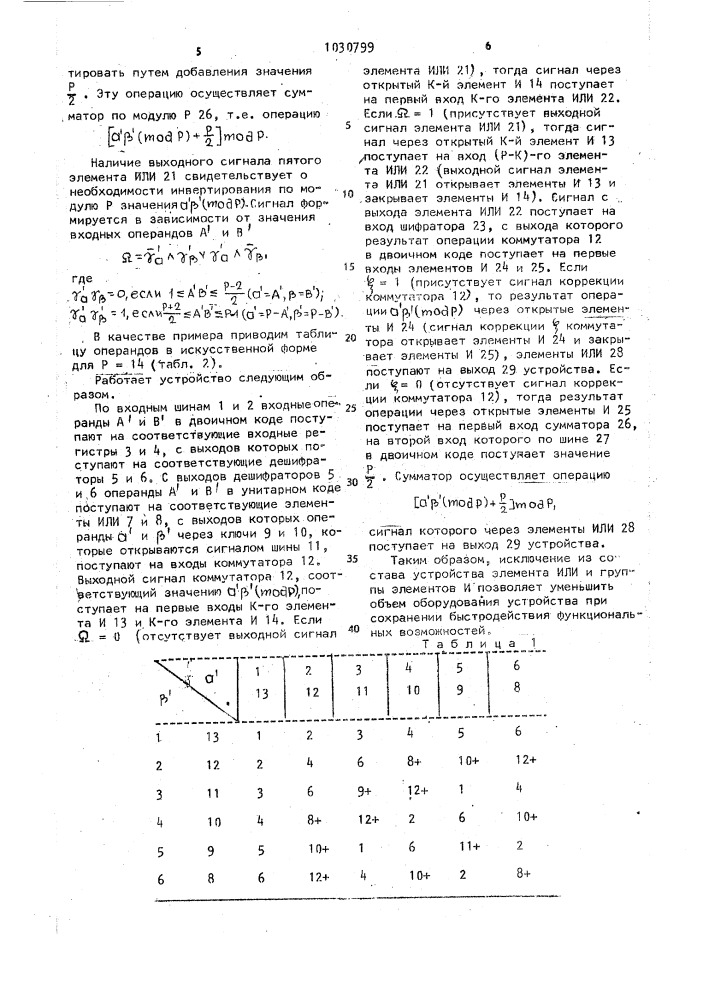 Устройство для умножения чисел по модулю (патент 1030799)